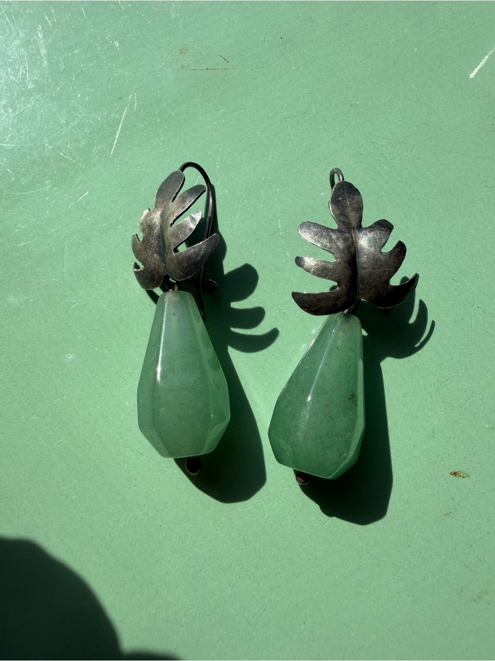 Blackened silver and aventurine drop earrings